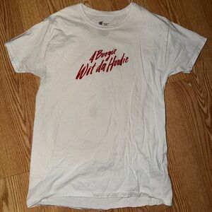 Hanes White Tee with Bold Red Text